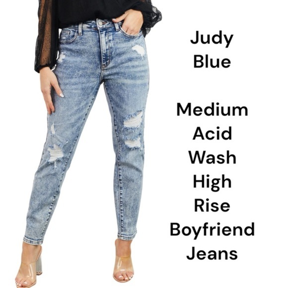 Judy Blue Denim - Judy Blue Medium Acid Wash High Rise Boyfriend Jeans plus size 16W